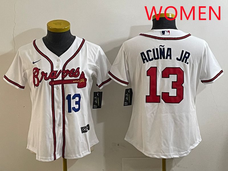 Women Atlanta Braves #13 Acuna jr White Game 2025 Nike MLB Jersey style 2->women mlb jersey->Women Jersey